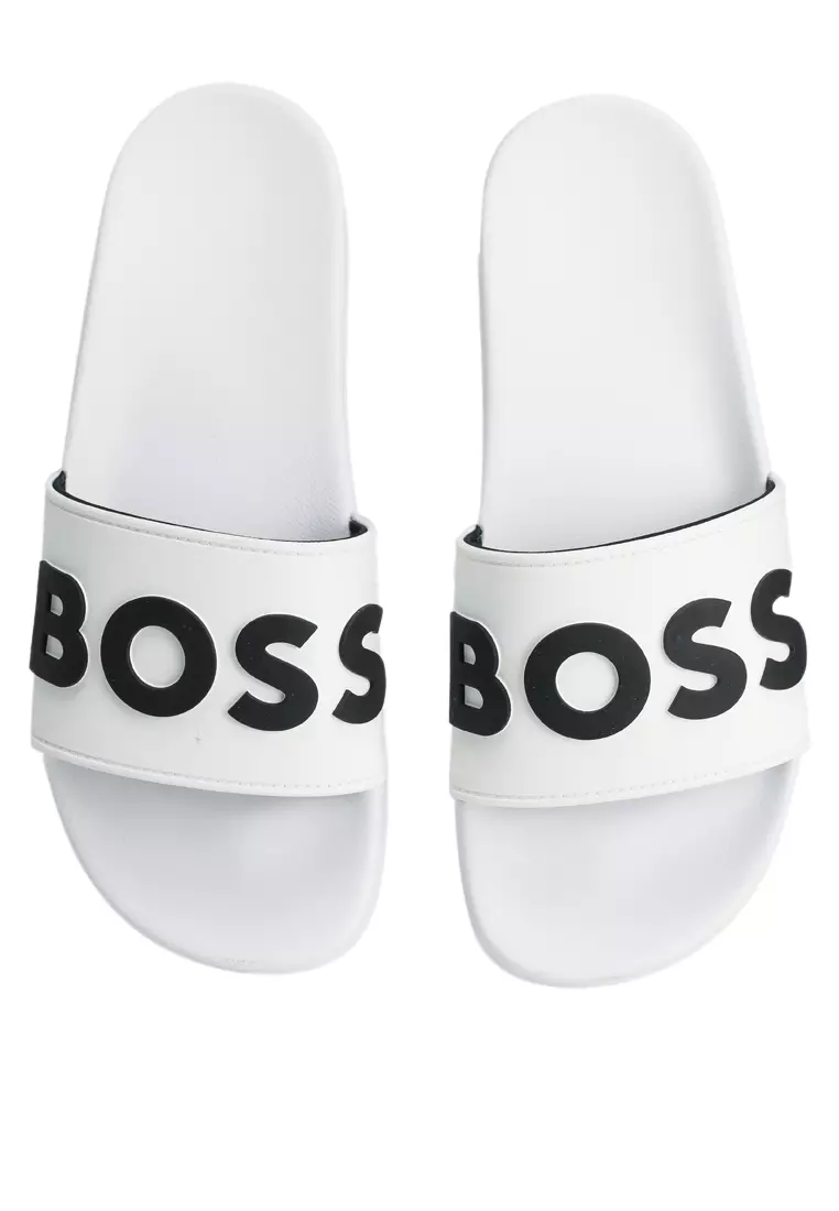White hugo boss sliders on sale