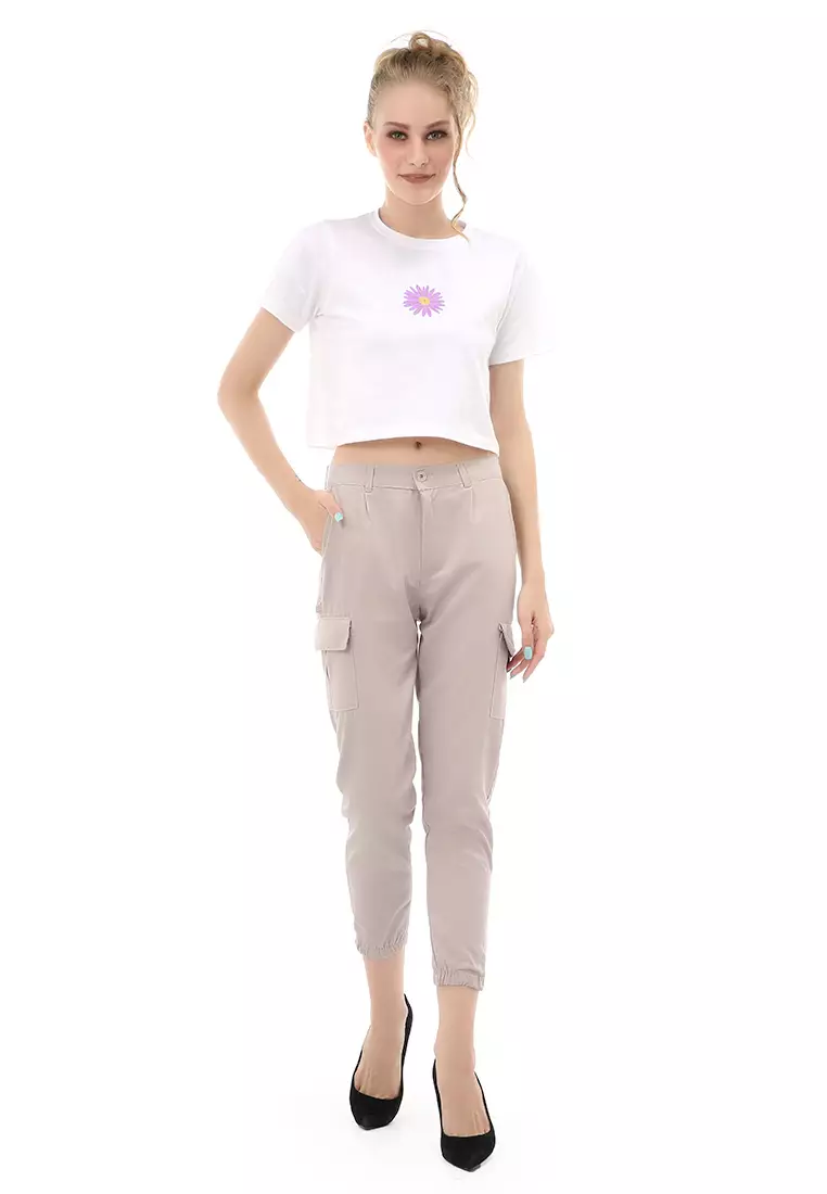Jourel Jogger Pants Kasual Wanita Material Cotton ORIGINAL - Cream