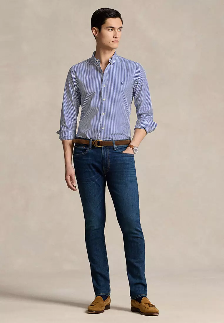 Slim Fit Striped Stretch Poplin Long Sleeve Shirt