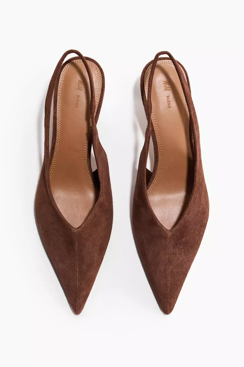 Kitten-heeled leather slingbacks