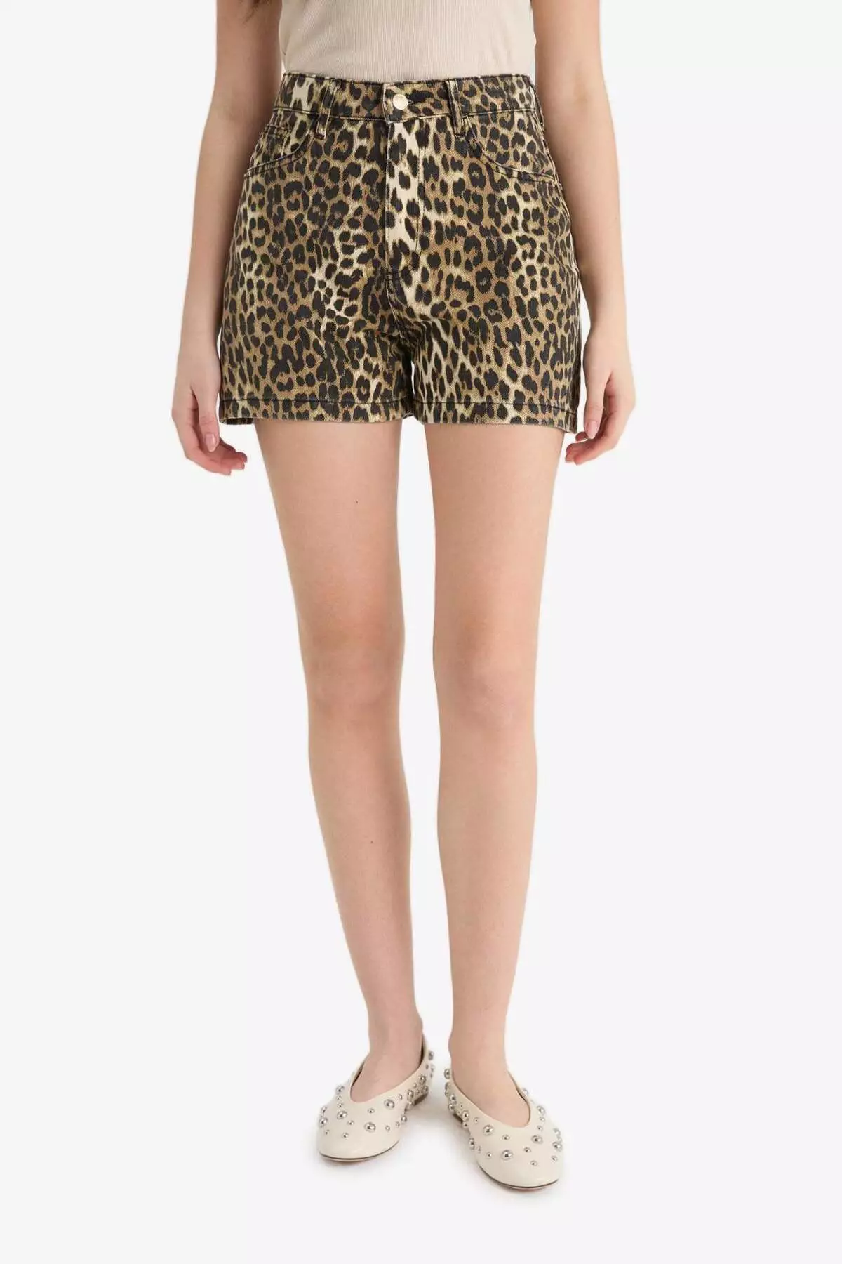Normal Bel Leopard Patterned Short Leg Gabardine Shorts F3100Ax25Hs