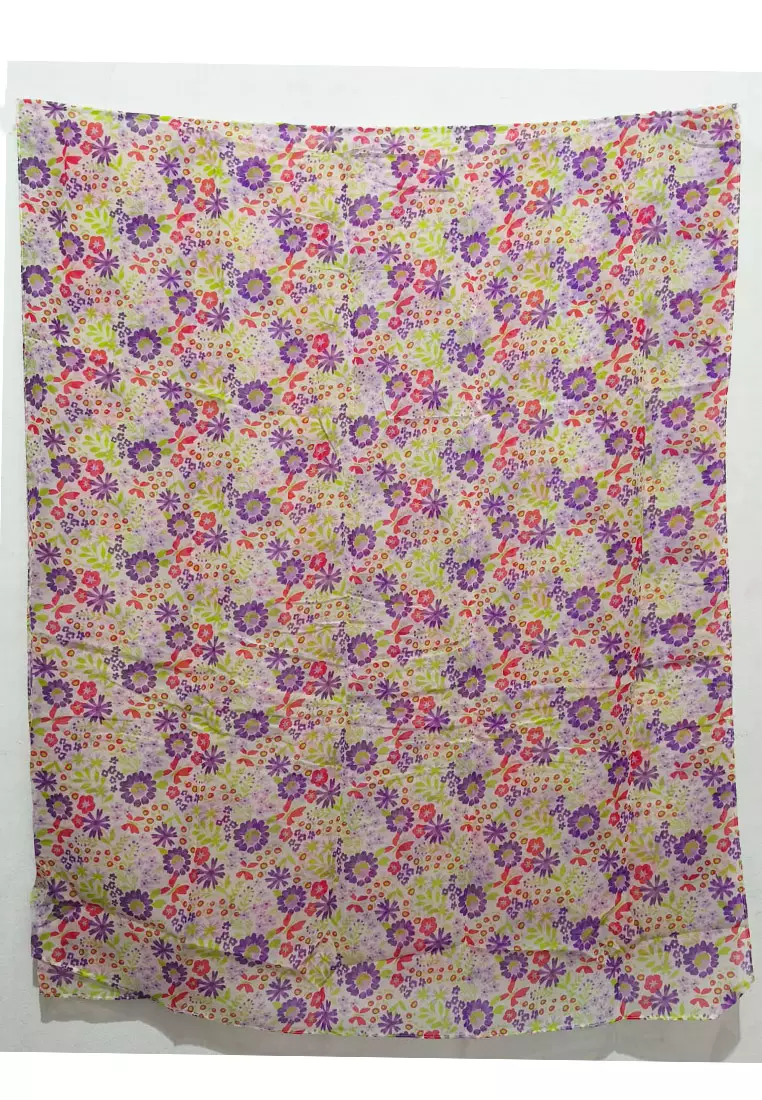 Hijab Printed Wanita Floral Pattern Poly-Chiffon Purple & Red