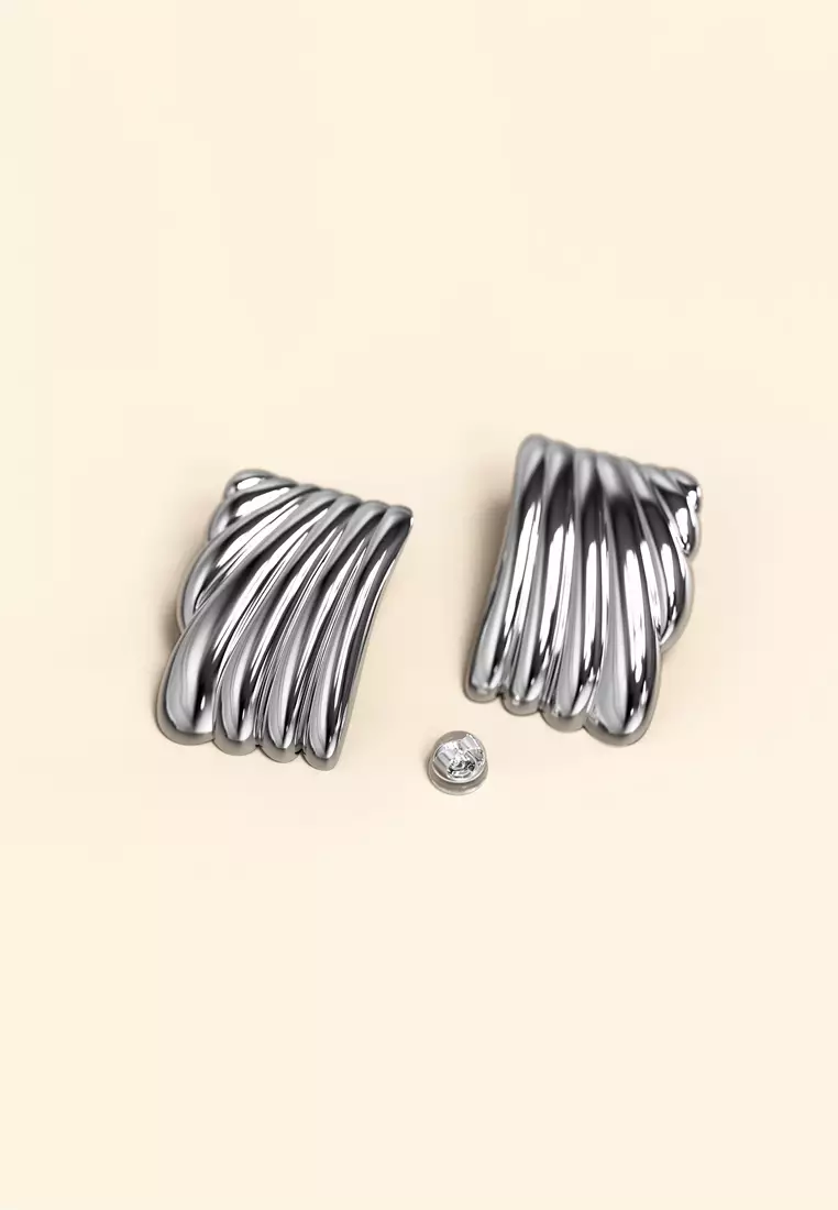Pleated Angel White Gold layered Stud Earrings