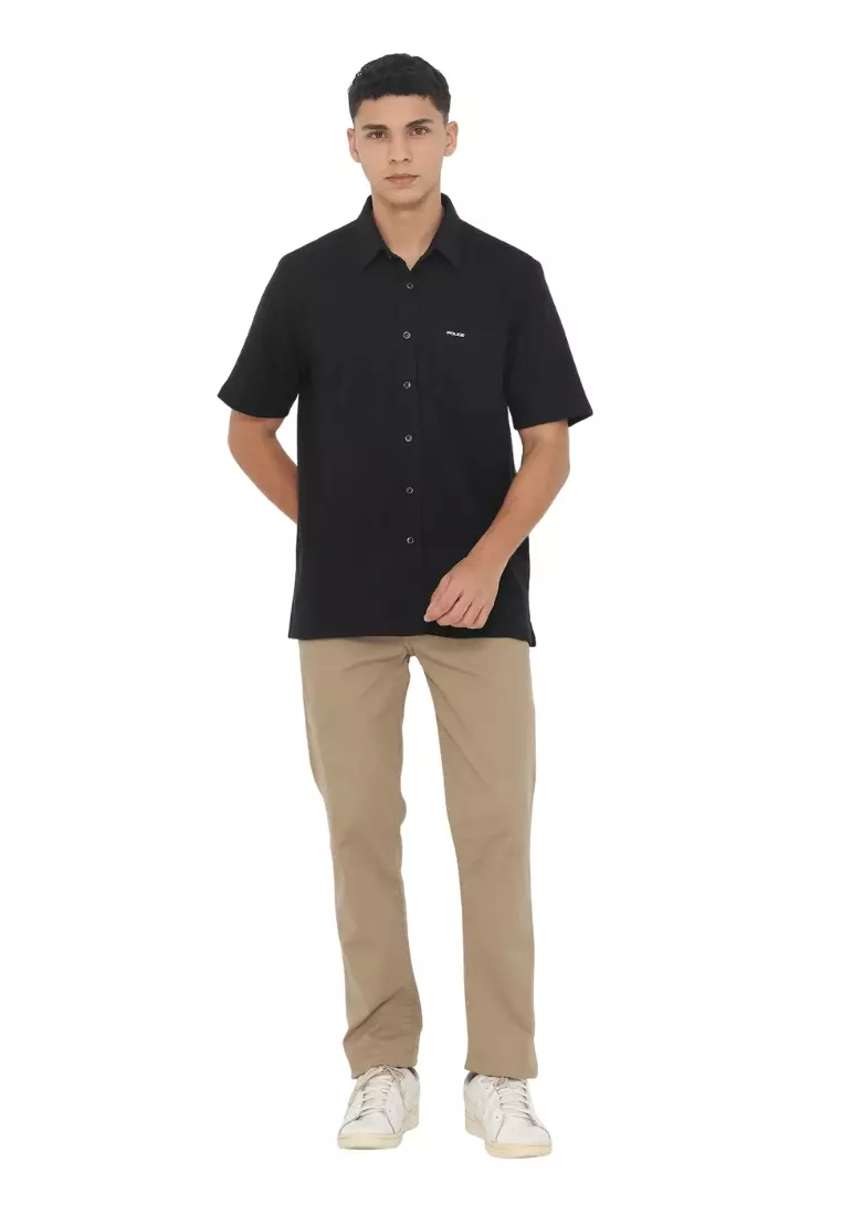 POLICE Kemeja Knit Premium Logo Plat Besi Regular Fit Pria