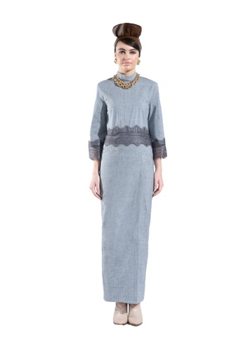 Liatris Grey Border Lace Top with Maxi Dress from Hernani in Grey and Blue