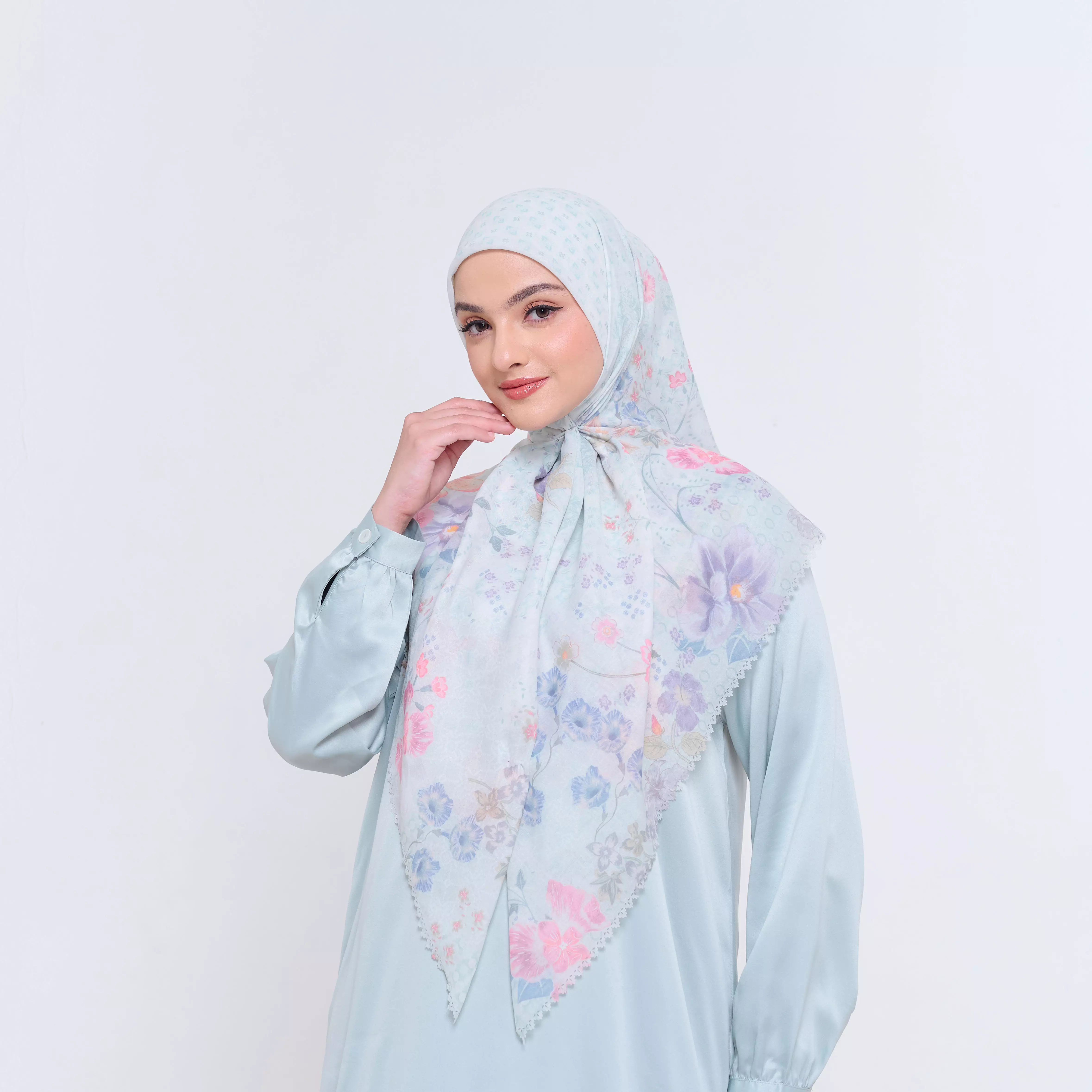 MFMW House Of Petals Scarf - Kerudung Segi Empat Premium Motif Bunga - Mint