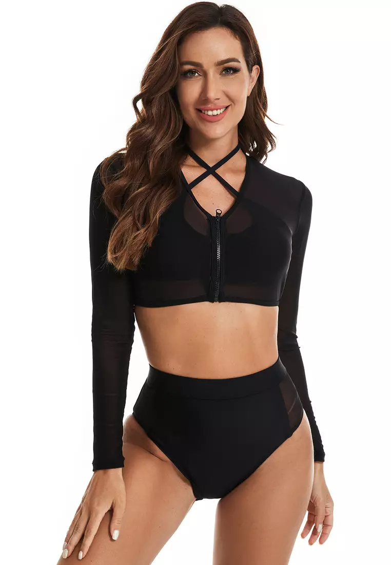 Buy Its Me (2PCS) Surf Black Long Sleeve Split Swimsuit 2024 Online