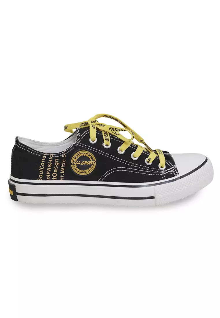 Anando Sepatu Pria Variasi Tali Casual Shoes Desain Stylish Material Canvas ORIGINAL - Black Yellow