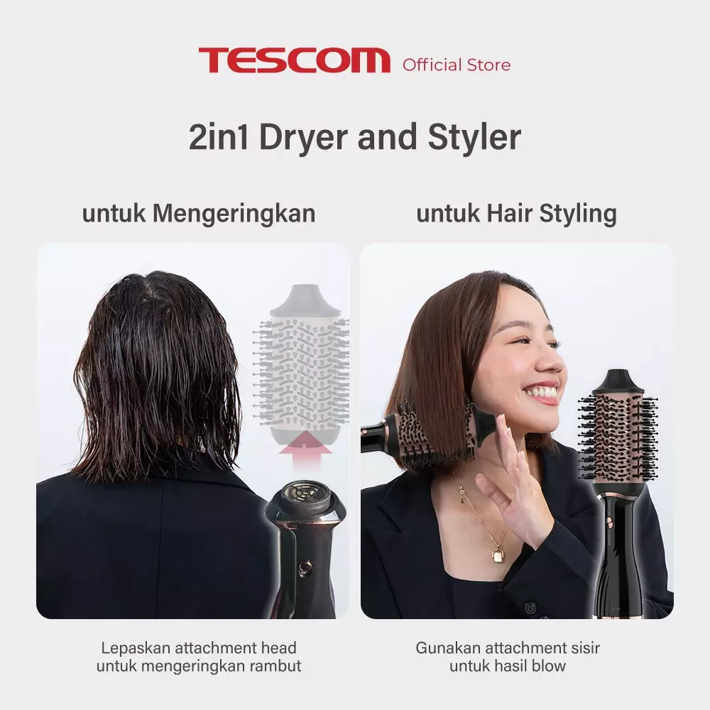 Tescom Gloss Pro 2in1 Volume Airstyler - Hair Dryer / Sisir Angin Blow & Pengering Rambut TC580ID