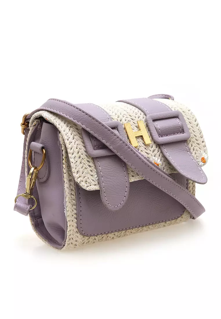 Eilaria Tas Selempang Wanita Sling Bag Mini Uniqe Design Material Leather ORIGINAL - Purple