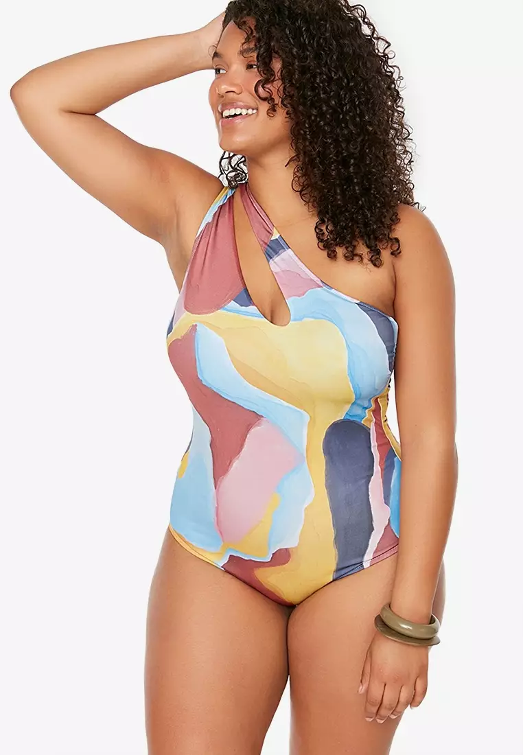 Trendyol Plus Size Printed One Shoulder Swimsuit 2024, Buy Trendyol Online