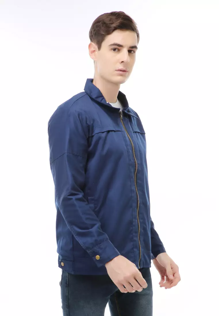 Clover Outerwear Jacket Fashion Pria Motif Polos Material Cotton ORIGINAL - Navy