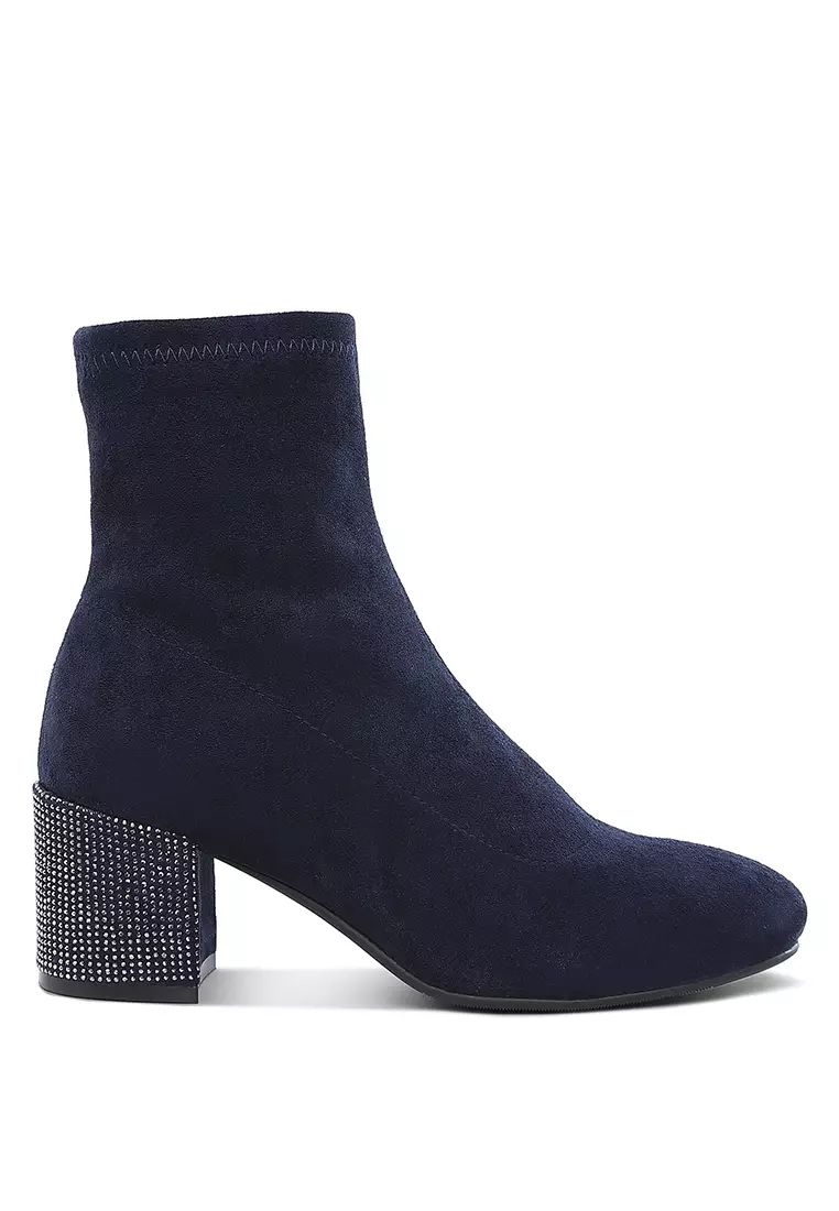 Discount on Rag & CO.  shoes - SKU: Rhinestones Embellished Block Heel Boots in Navy