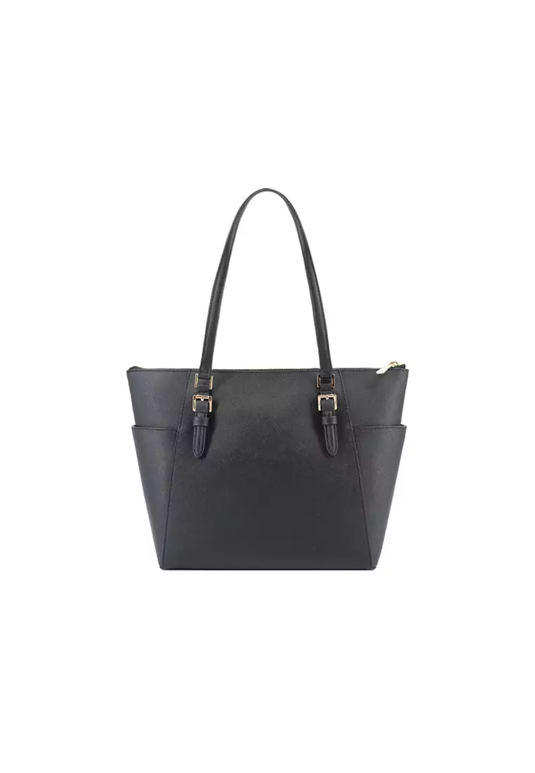Charlotte Large Saffiano Leather Top-Zip Tote Bag in Black 5T0GCFT7L