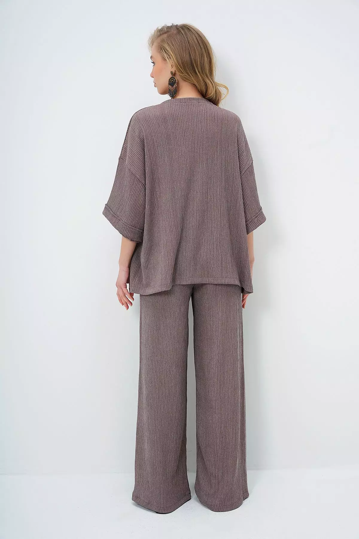 Women's Mink Double Sleeve Wrap Fabric Summer Kimono And Trouser Set