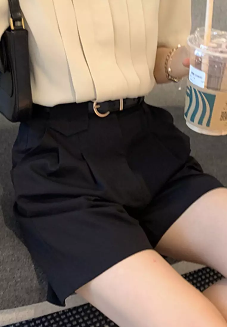 Korean Casual Workwear Loose Wide-Leg Shorts A21051307BK