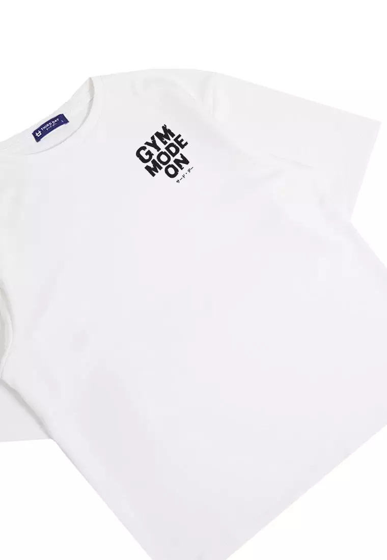 MTU59 Kaos Oversize Gym Bahan Tebal "gym mode on" putih
