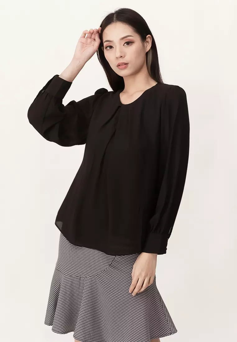 雪纺圆领长袖上衣