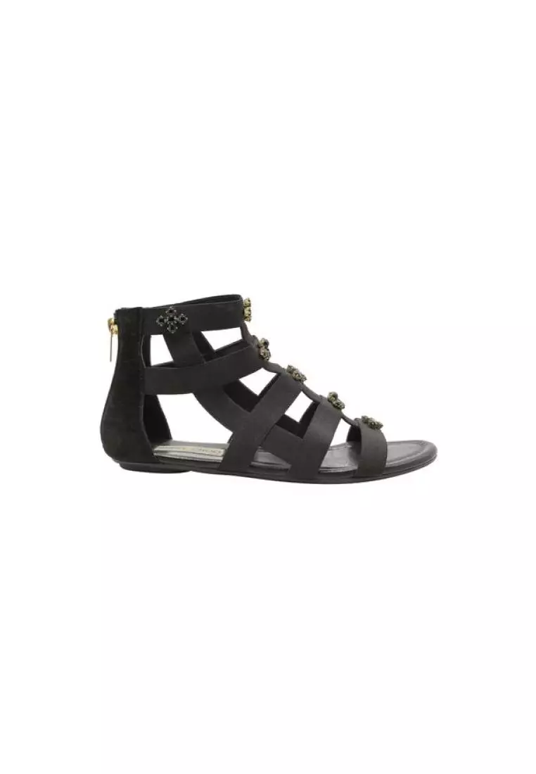 Pre Loved JIMMY CHOO Black Bejeweled Waiver Gladiator Flat Sandals