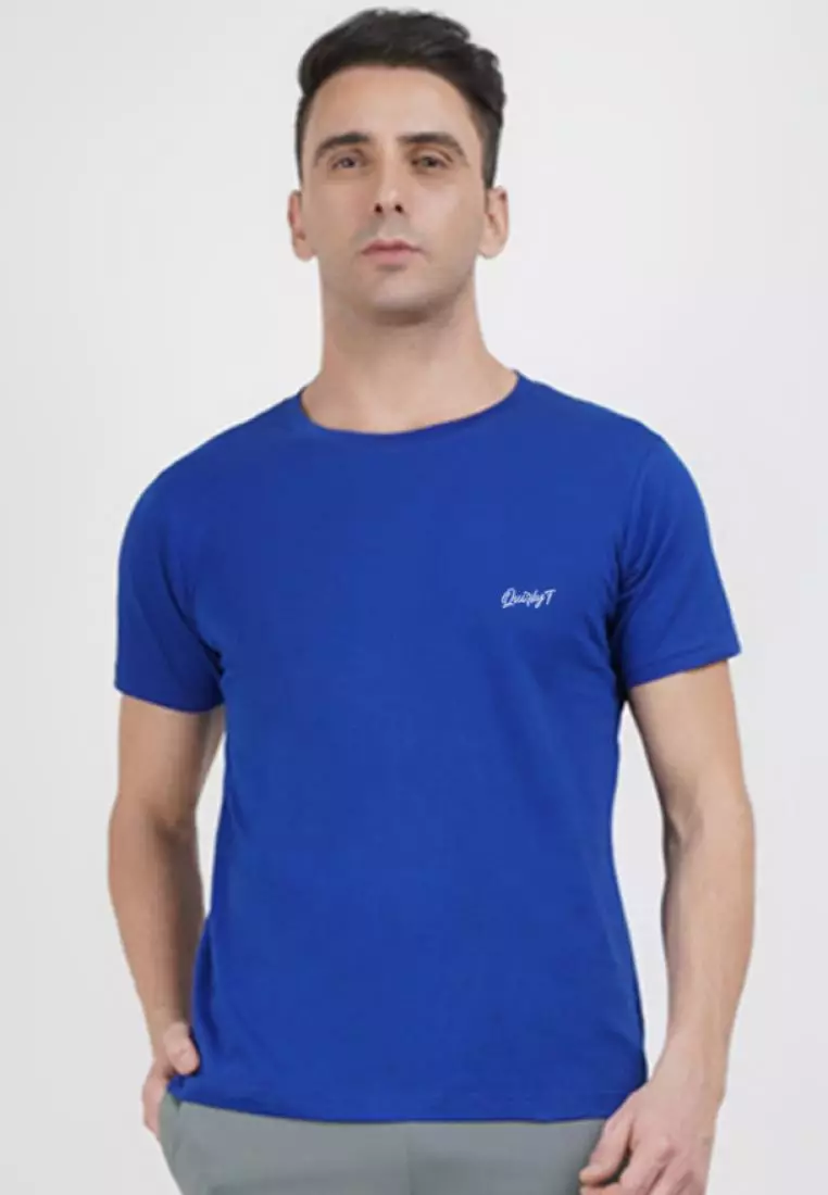 Take Memories 宝蓝色棉质短袖圆领常规版型 T 恤