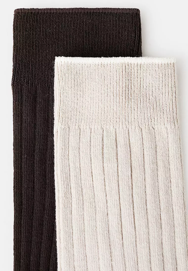 Pack Of 2 Ribbed Cotton Socks