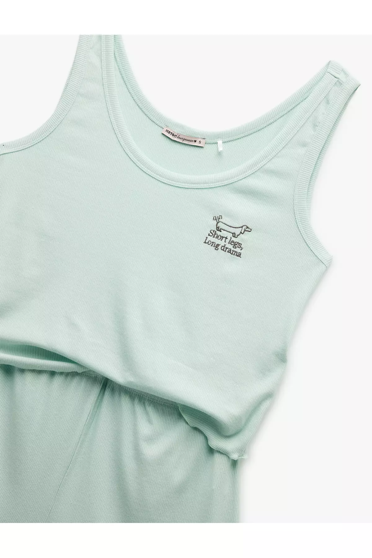 Viscose Fabric Dog Embroidered Detailed U-Neck Ribbed Tank Top And Shorts Pajama Set