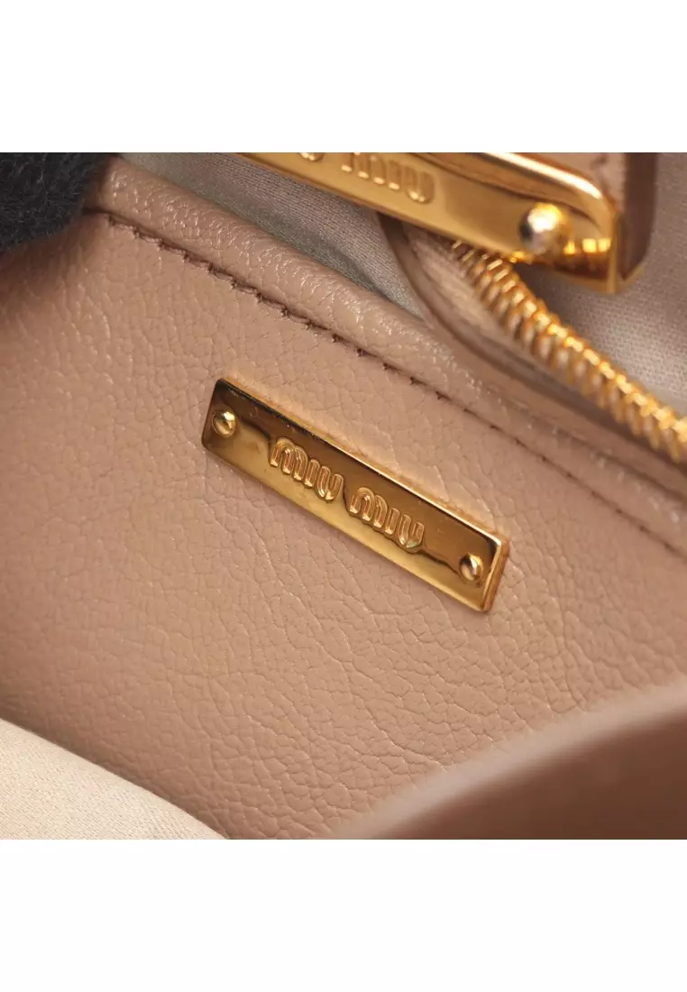 Pre-Loved MIU MIU MADRAS Madras Handbag tote bag leather beige light brown 2WAY