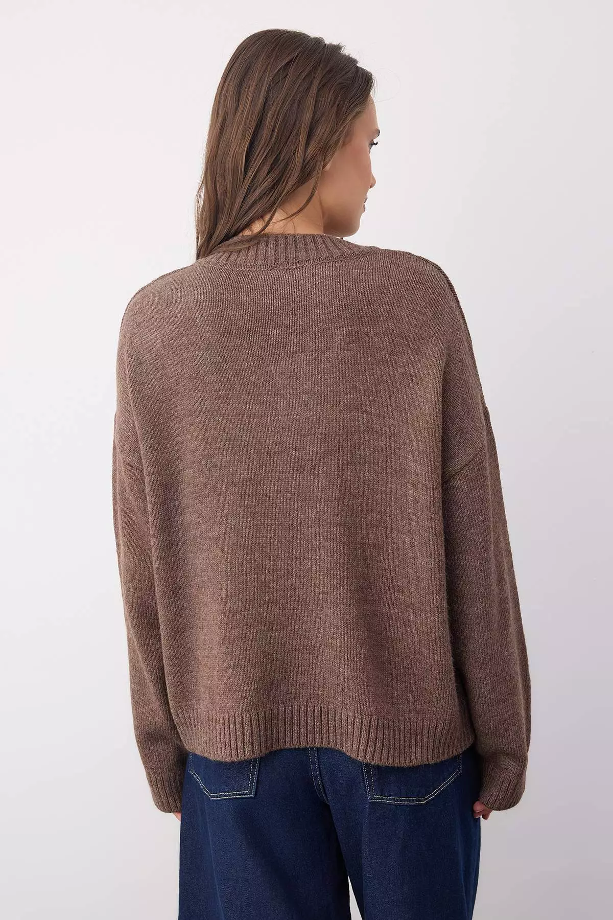 Wardrobe Essentials Mink Basic Loose Fit Soft Texture Knit Sweater | Twoaw26Kz00091