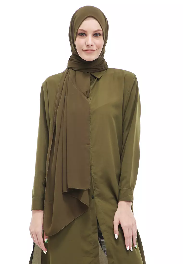 Sakilah Hijab Pashmina Ceruty Baby Doll Wanita Polos Relaxed Fit - Army