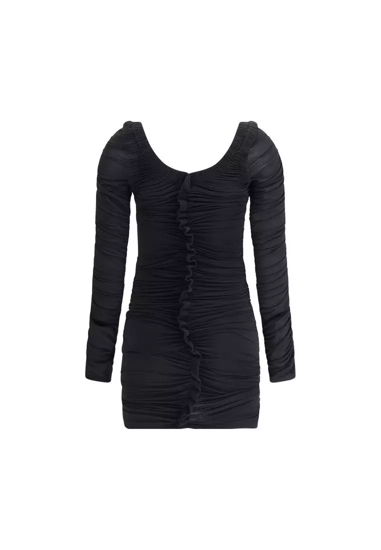 ALEXANDER WANG Mini Long-Sleeve Ruffled V-Neck Dress 2025 Buy