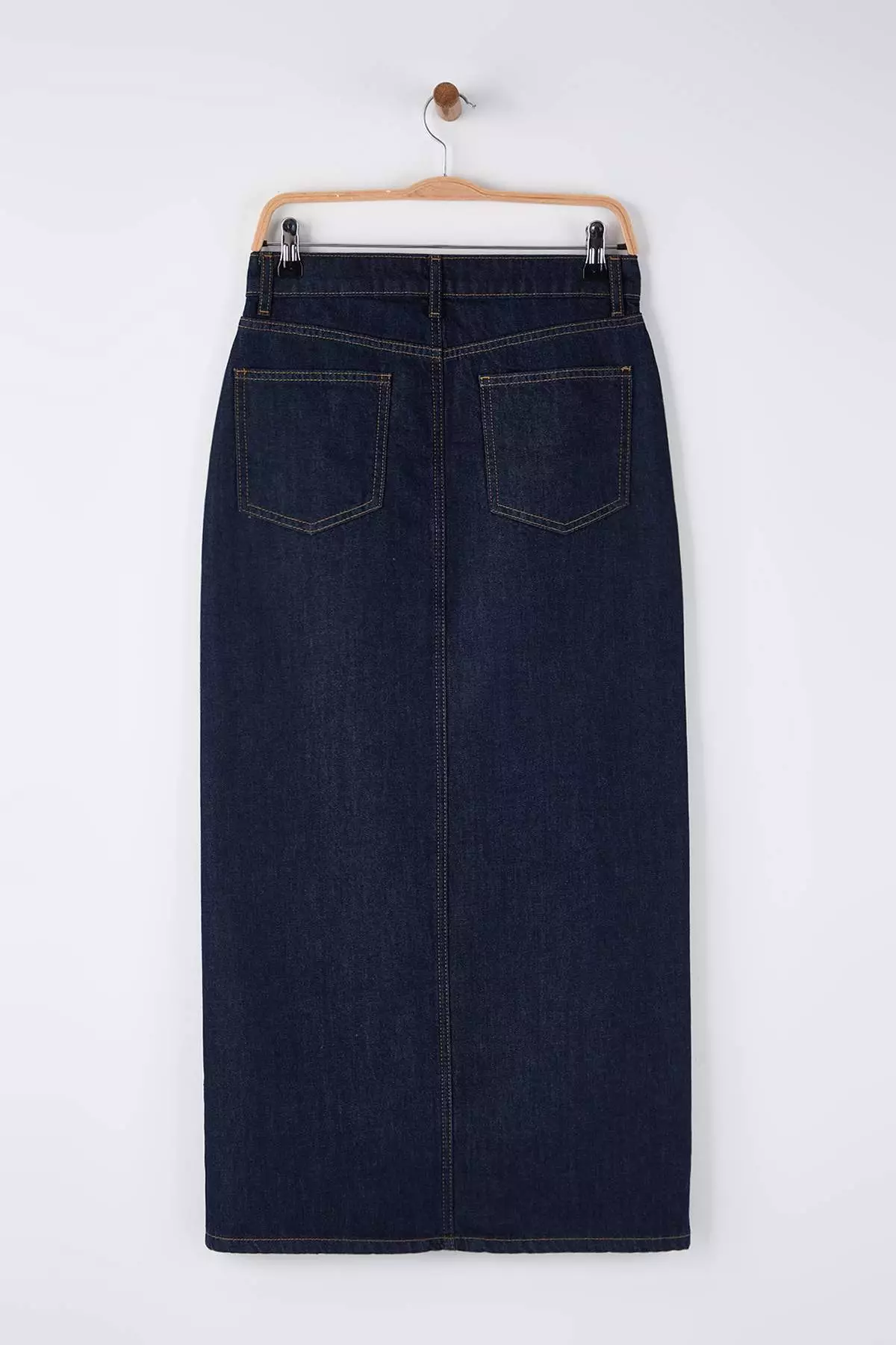 Dark Blue Slit Maxi Denim Skirt Twoaw26Et144