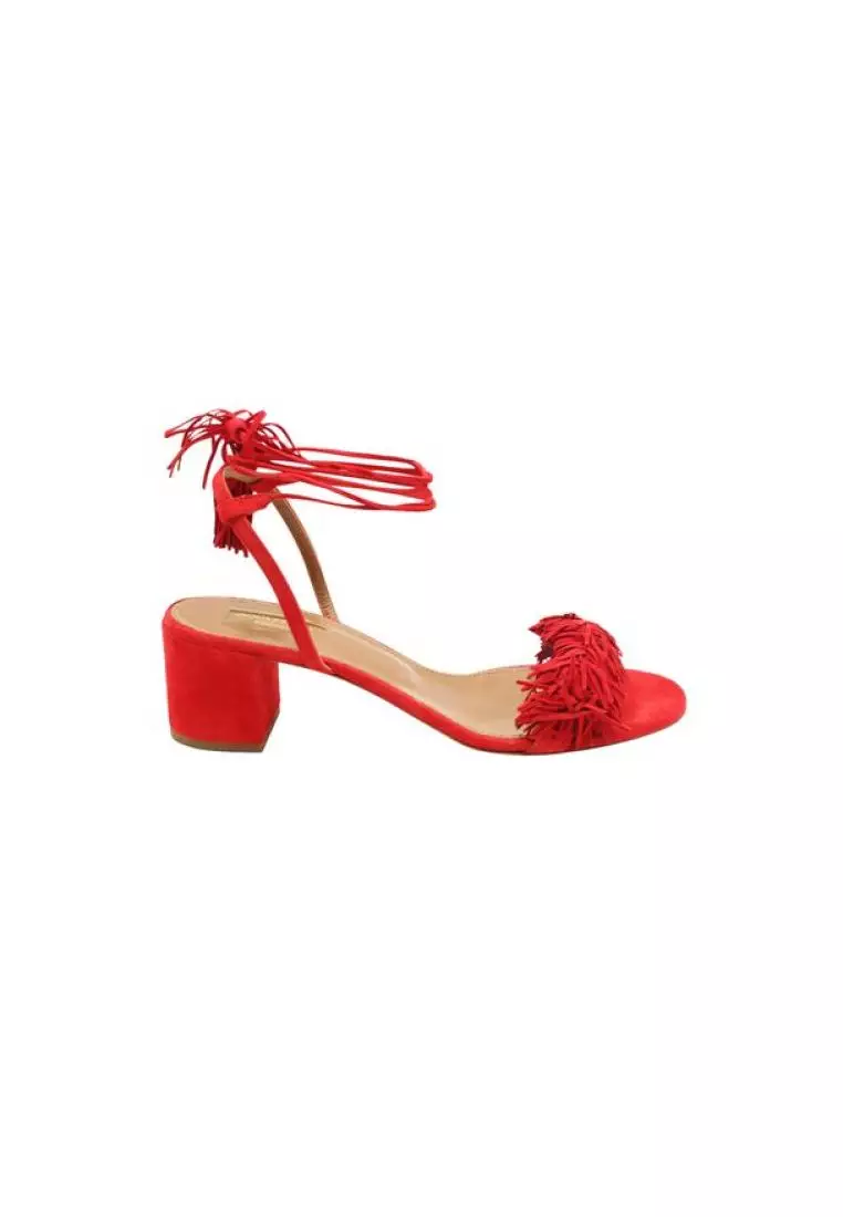 Red mid online block heels