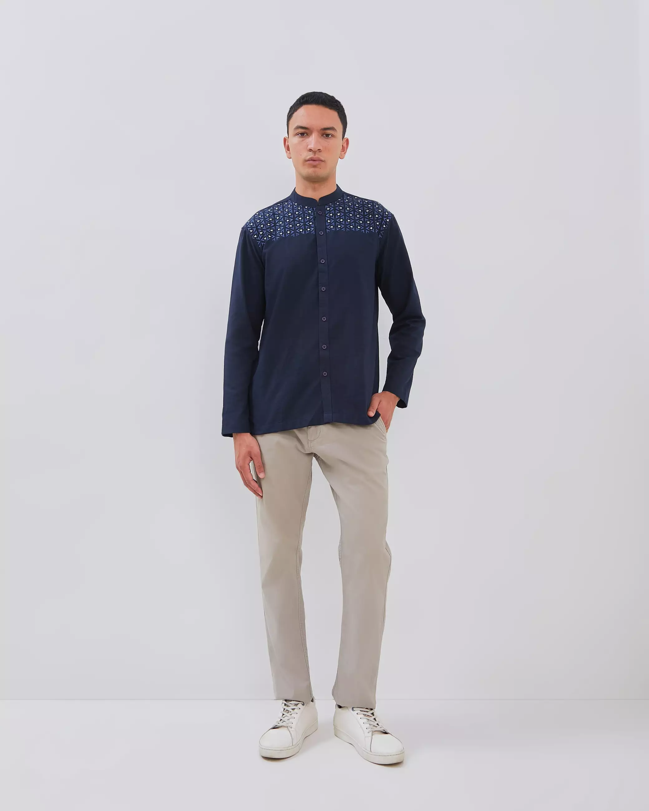 AMK Baju Koko Lengan Panjang Bordir KK DAUD L/S Navy