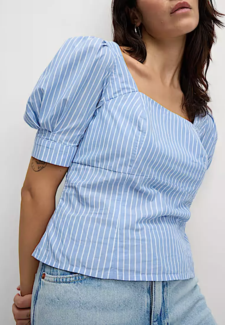 Pure Cotton Striped Square Neck Slim Fit Top