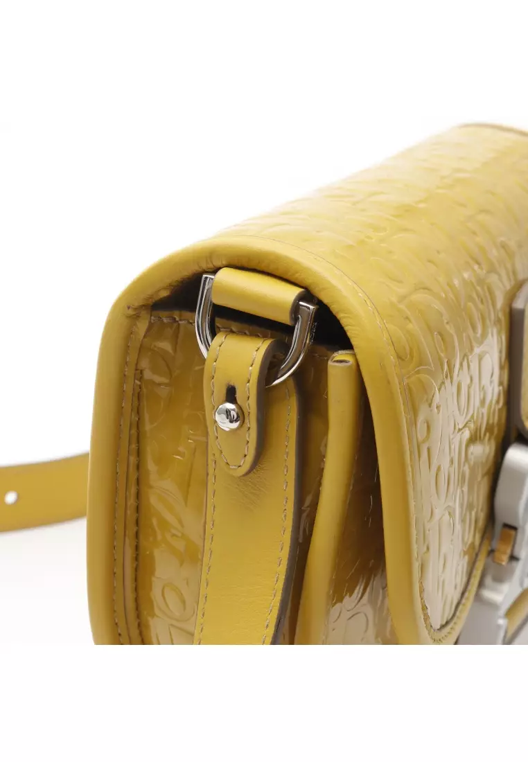 Pre-Loved Christian Dior GALLOP gallop oblique Shoulder bag Embossed logo Patent leather yellow