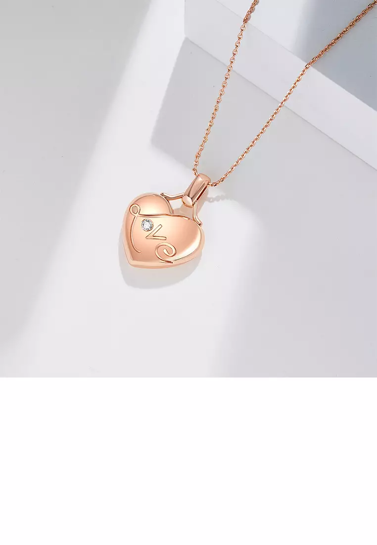 Simple and Fashion Plated Rose Gold Love Heart-shaped Pendant with Cubic Zirconia and Necklace
