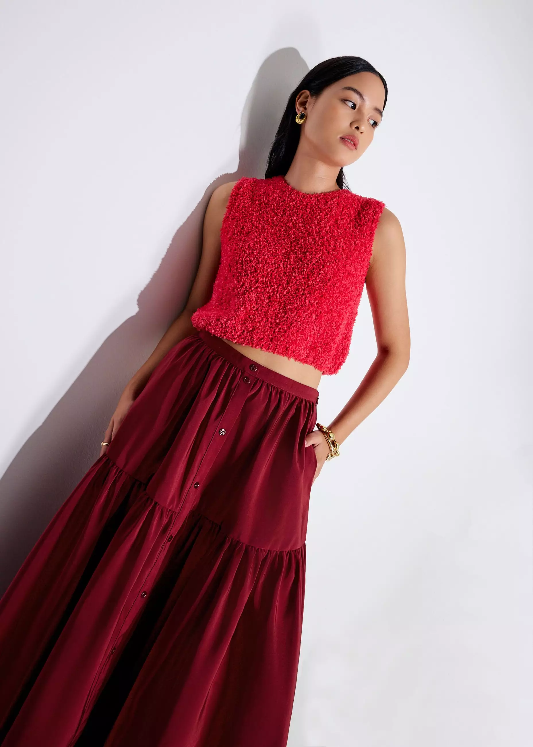 Atasan Wanita - Fuzzy Knit Shell Crop Top