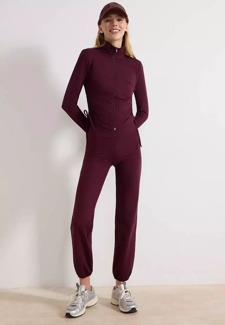 Plum Brushed Soft Fabric Reflector Printed Sports Knitted Matchable Sweatpants Thmss25Ea4