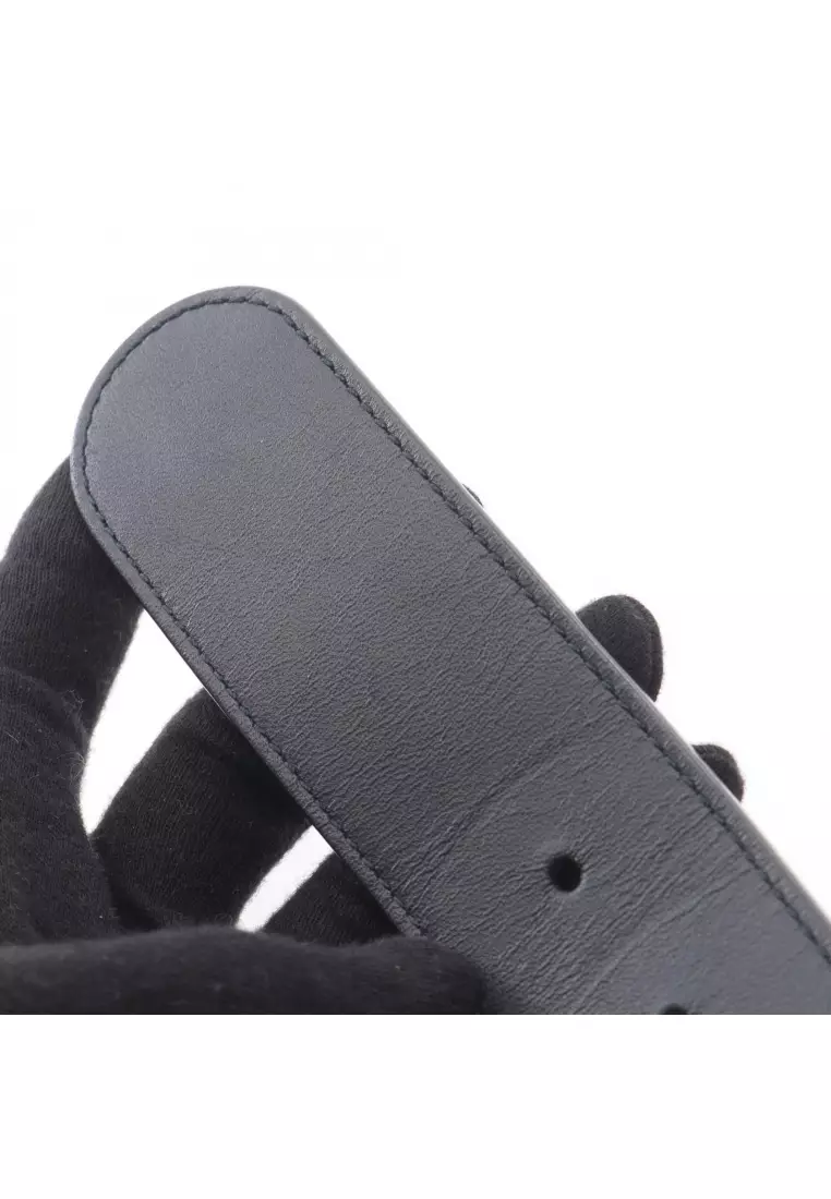 Pre-Loved Gucci Interlocking G sherry line belt fabric leather Navy Red black