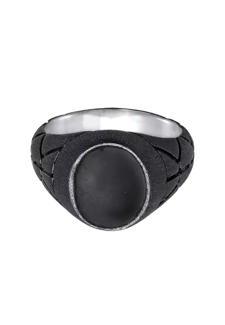 Men's Silver Black Enamel Signet Ring – Oxidised