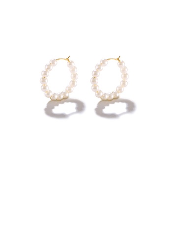 Glamorousky white 925 Sterling Silver Plated Gold Fashion Elegant Geometric Circle Imitation Pearl Stud Earrings 00290AC2B4D37BGS_1
