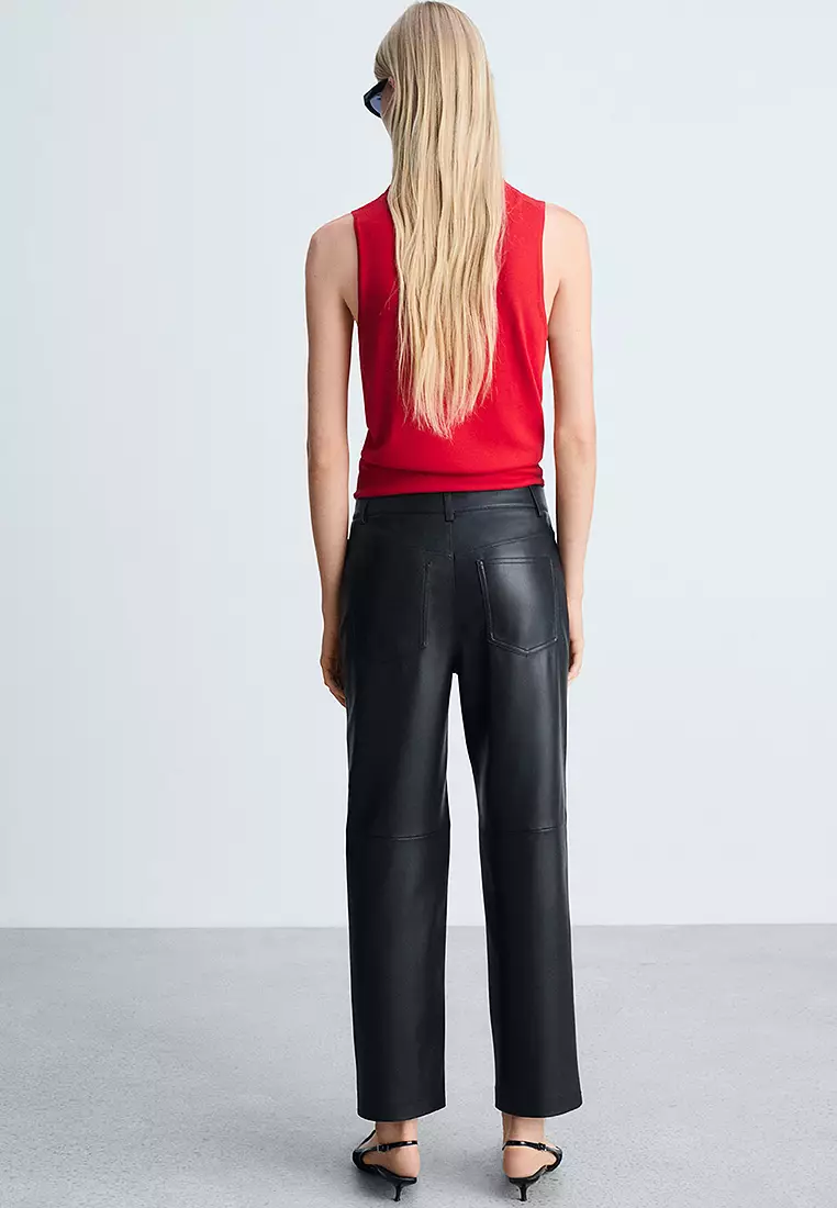 Jual Mango Leather-Effect Straight Trousers Original 2025 ZALORA
