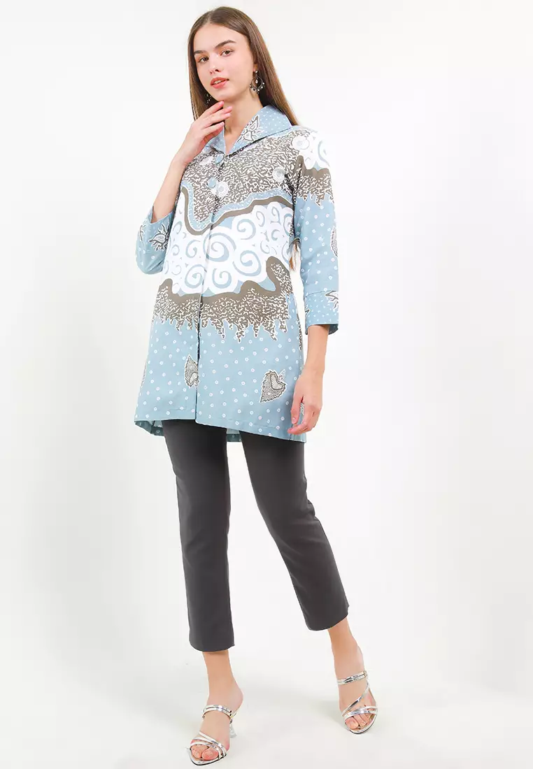 BATIK TALENTA EXCLUSIVE batik wanita blous MENDUNG TWOTONE BLUE