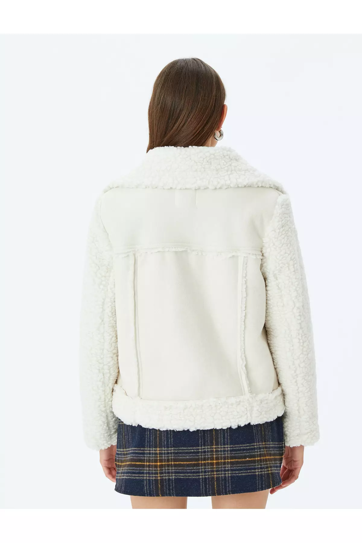 Suede Look Plush Inside Stand Collar Zippered Pocket Jacket