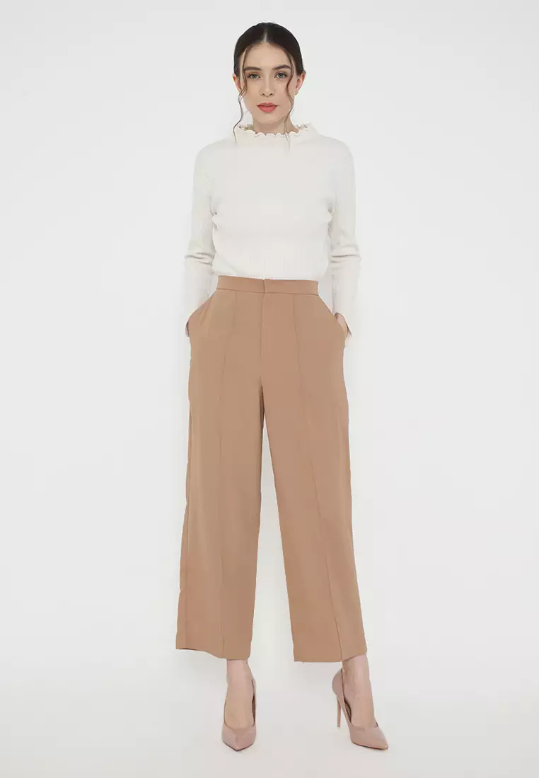 Culottes Brown Crease Line Casual Arlette By Brilliant Girl Warna Coklat