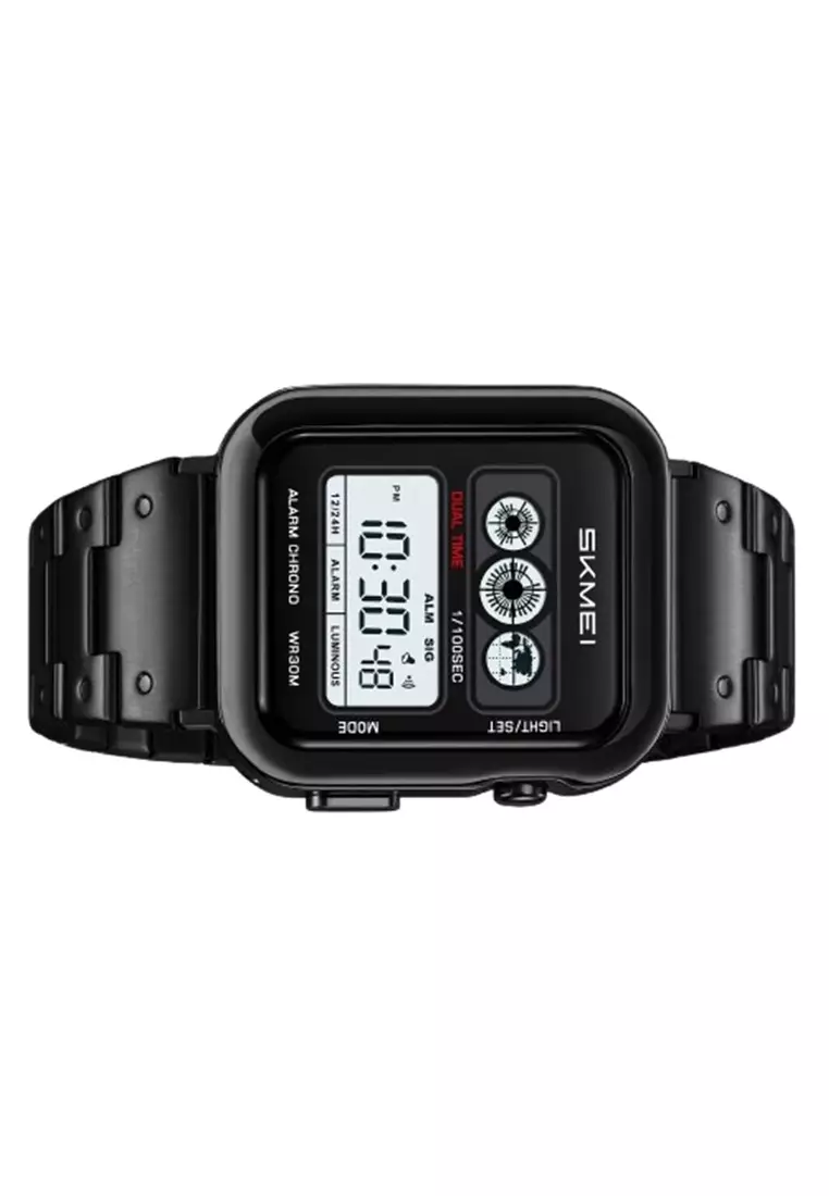Jam Tangan Pria 2504 Digital Dual Time Tali Stainless Tahan air ORIGINAL - Silver