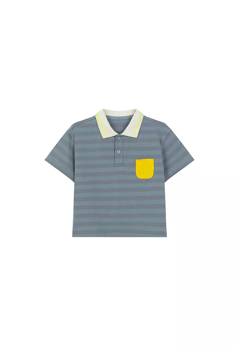 Striped Polo T-Shirt With Front Pocket