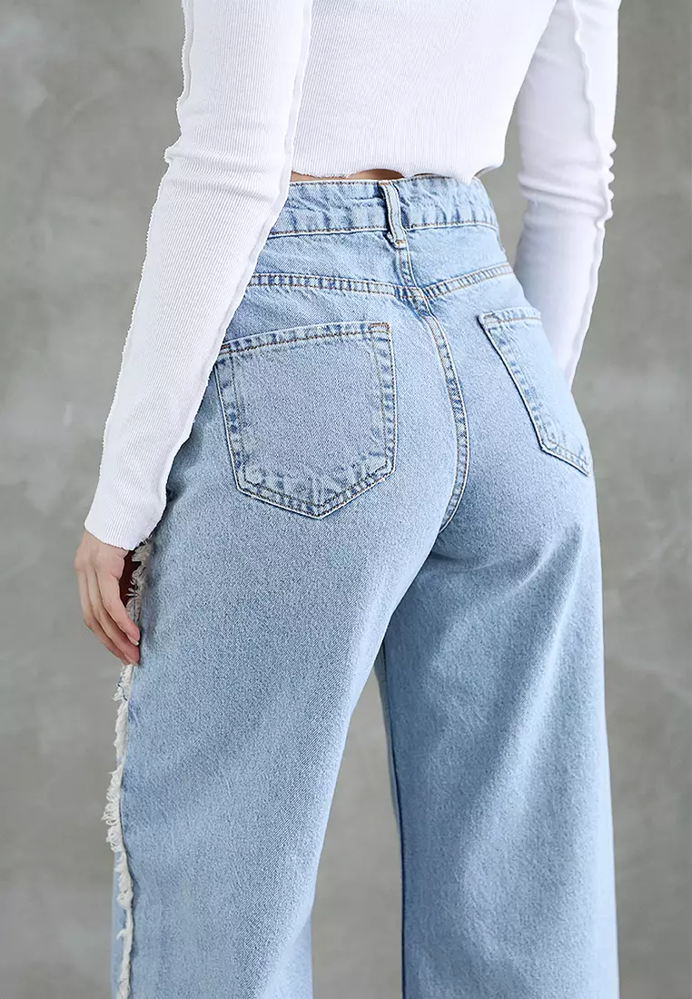 Fringed High Waist Straight Jeans