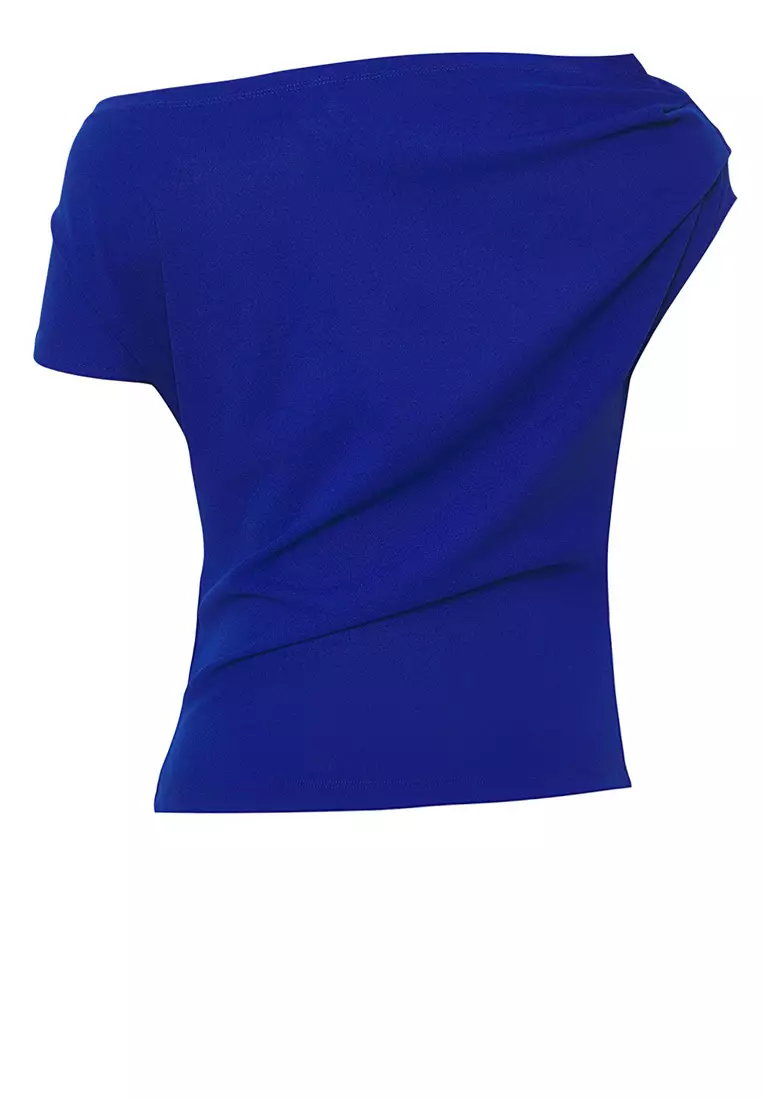 Saks Gather/Drape Detailed Draped Asymmetric Collar Knitted Blouse Twoss25Bz00024