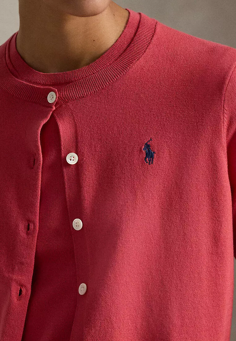 Stretch Cotton-Blend Crewneck Cardigan